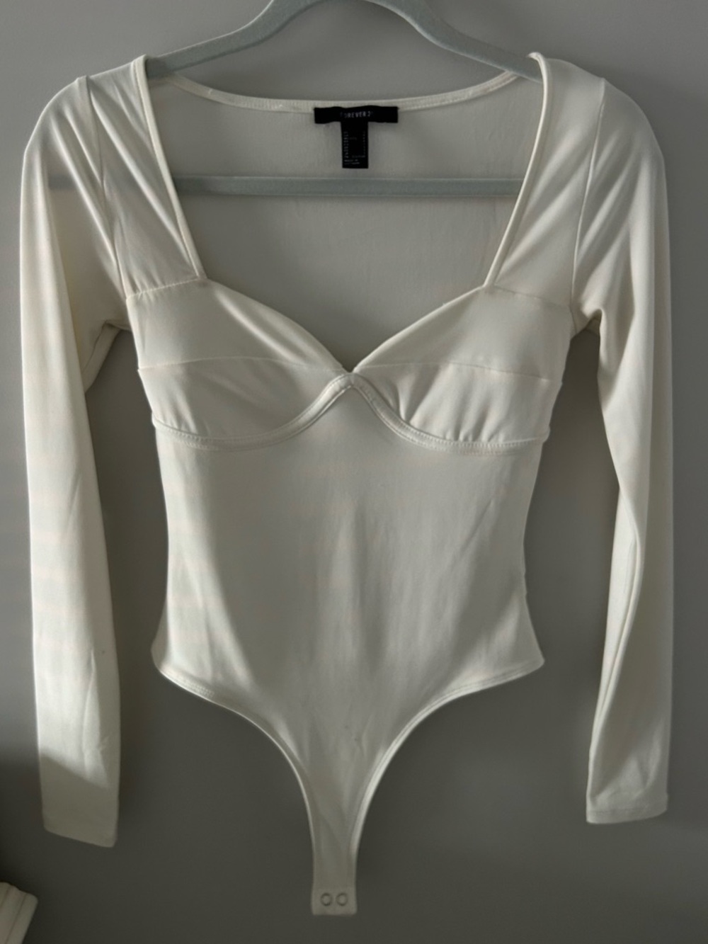 Forever 21 Cream Long Sleeve Bodysuit